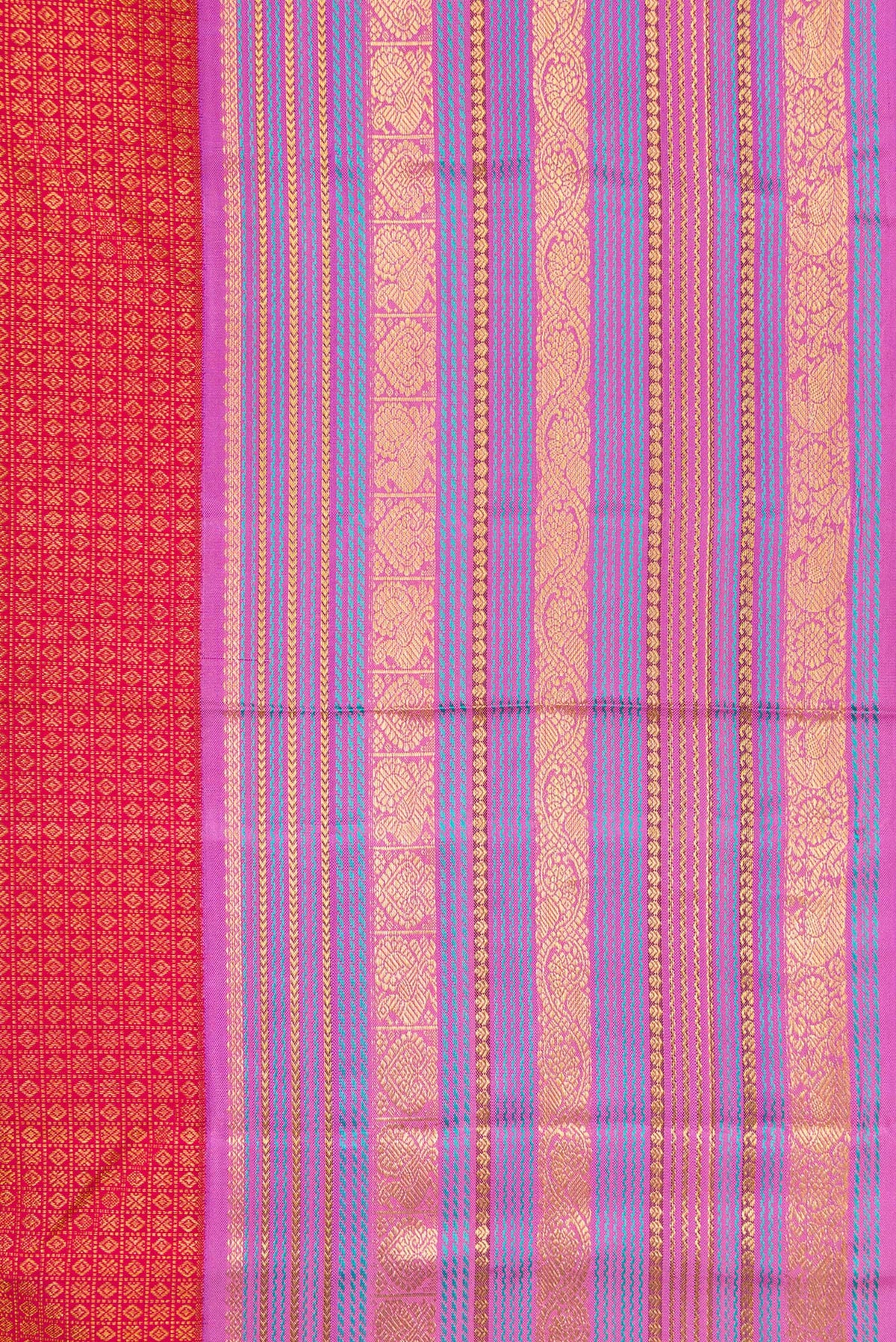 Border image of Red Dual Tone Kanjivaram Silk Saree with Zari Brocade on the body and Zari Border. 