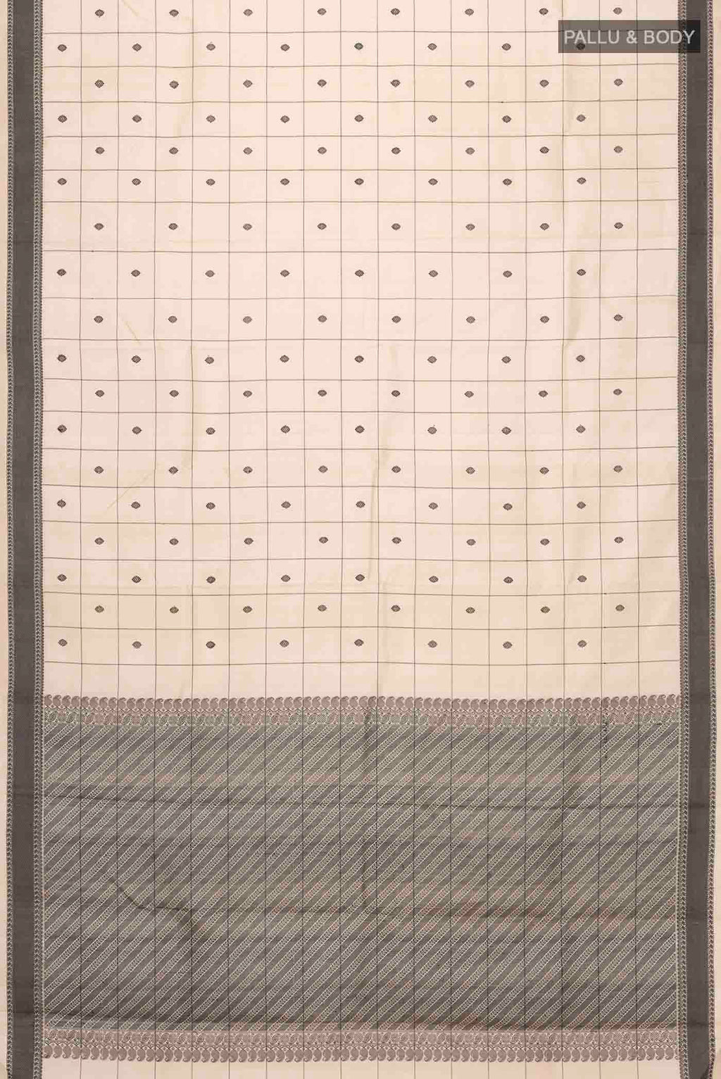 Flat view of Sandal Kanchipuram Silk Saree with Checked design on the body and Thread Border