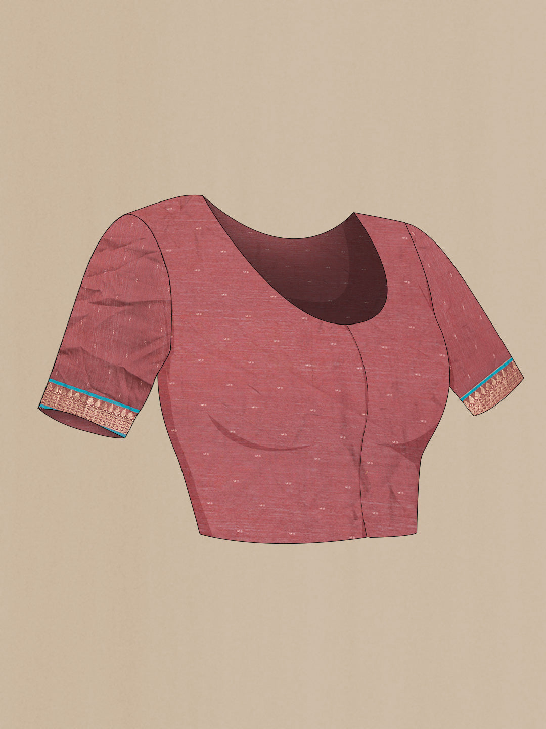 Close up image of the blouse of Maroon Dual Tone Tussar Silk Saree with Embroidery on the body and Embroidery Border