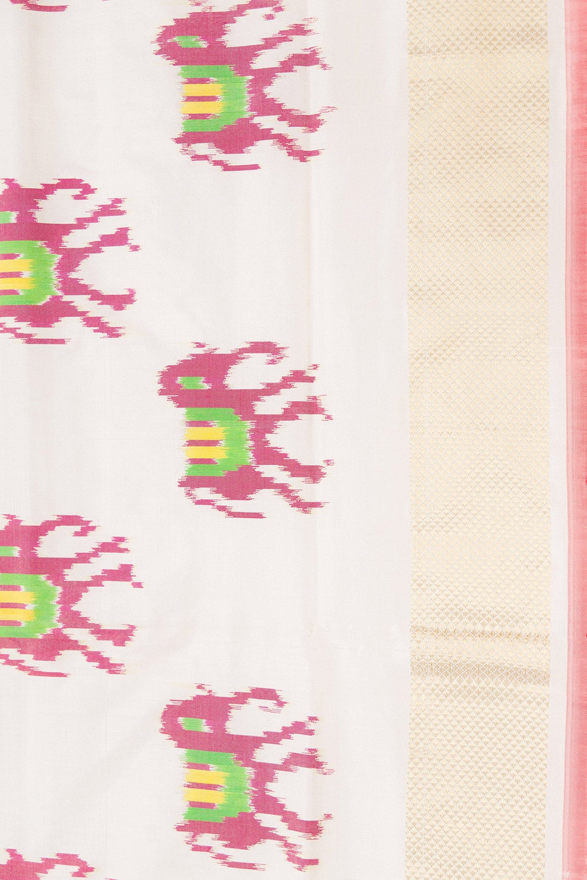 Border image of Off White Dual Tone Double Ikat Saree with Plain Body and Ikat Border. 