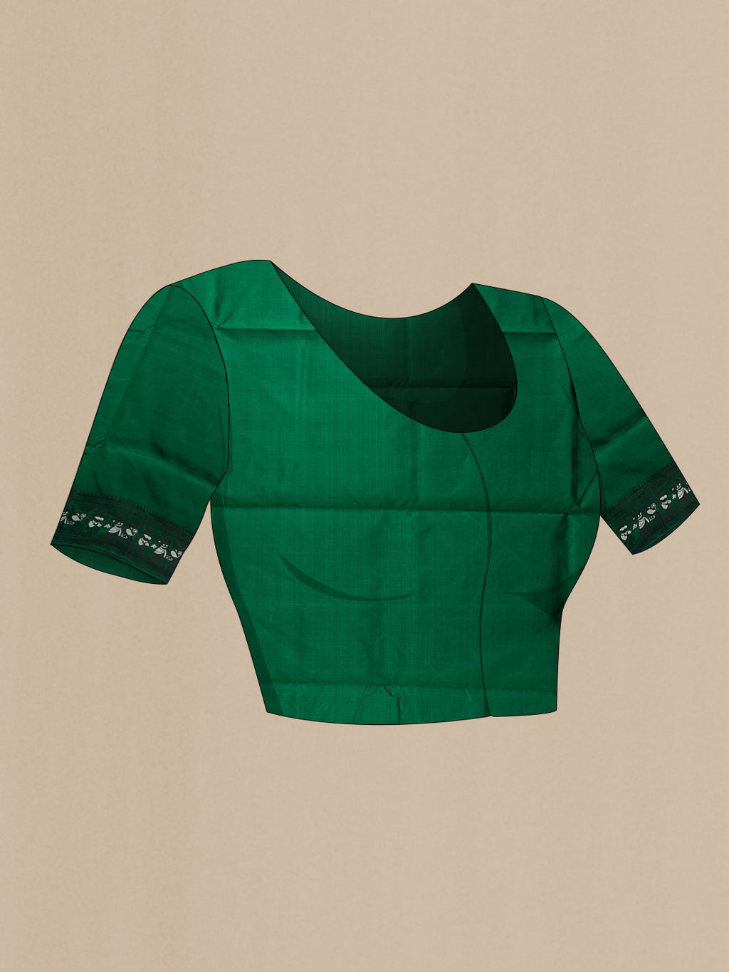 Close up image of the blouse of Bottle Green Baluchari Silk Saree with Thread Butta on the body and Thread Border. 