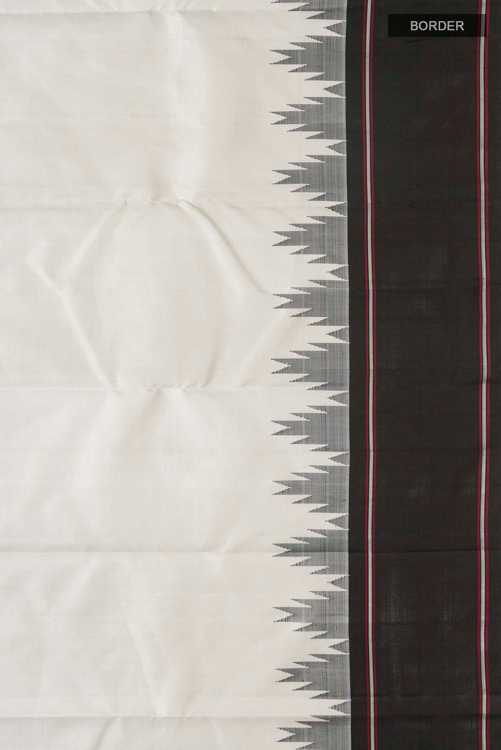 Border image of Grey Kanchipuram Silk Saree with Plain Body and Temple Border