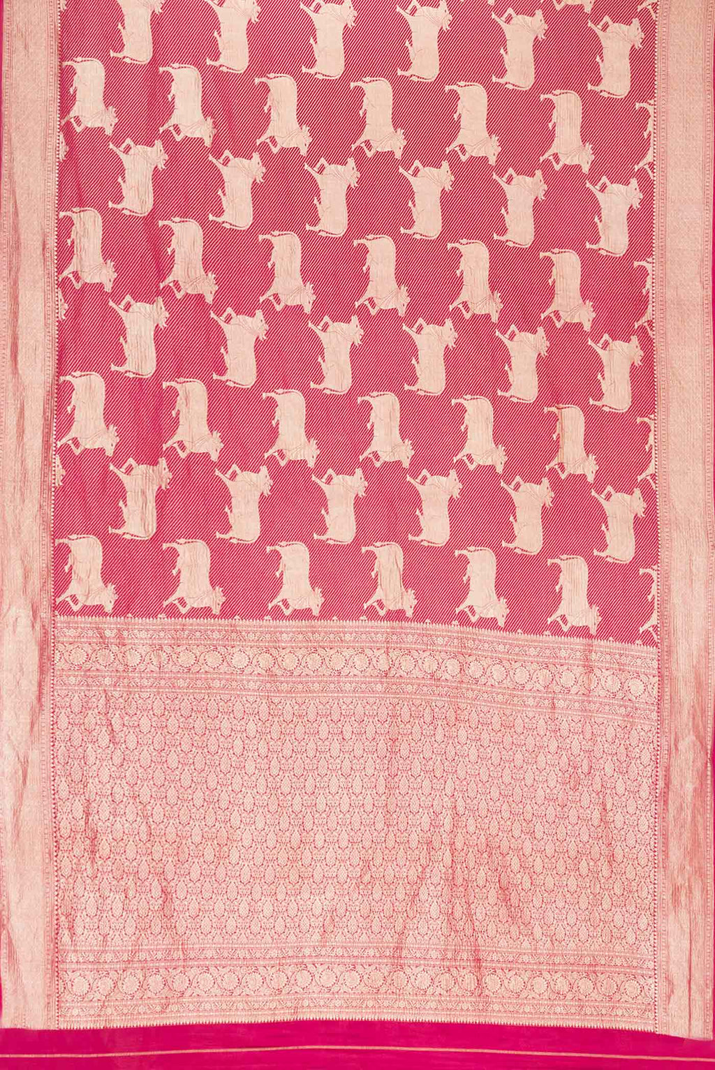 Flat view of Pink Mysore Crepe Saree with Plain Body and Zari Border