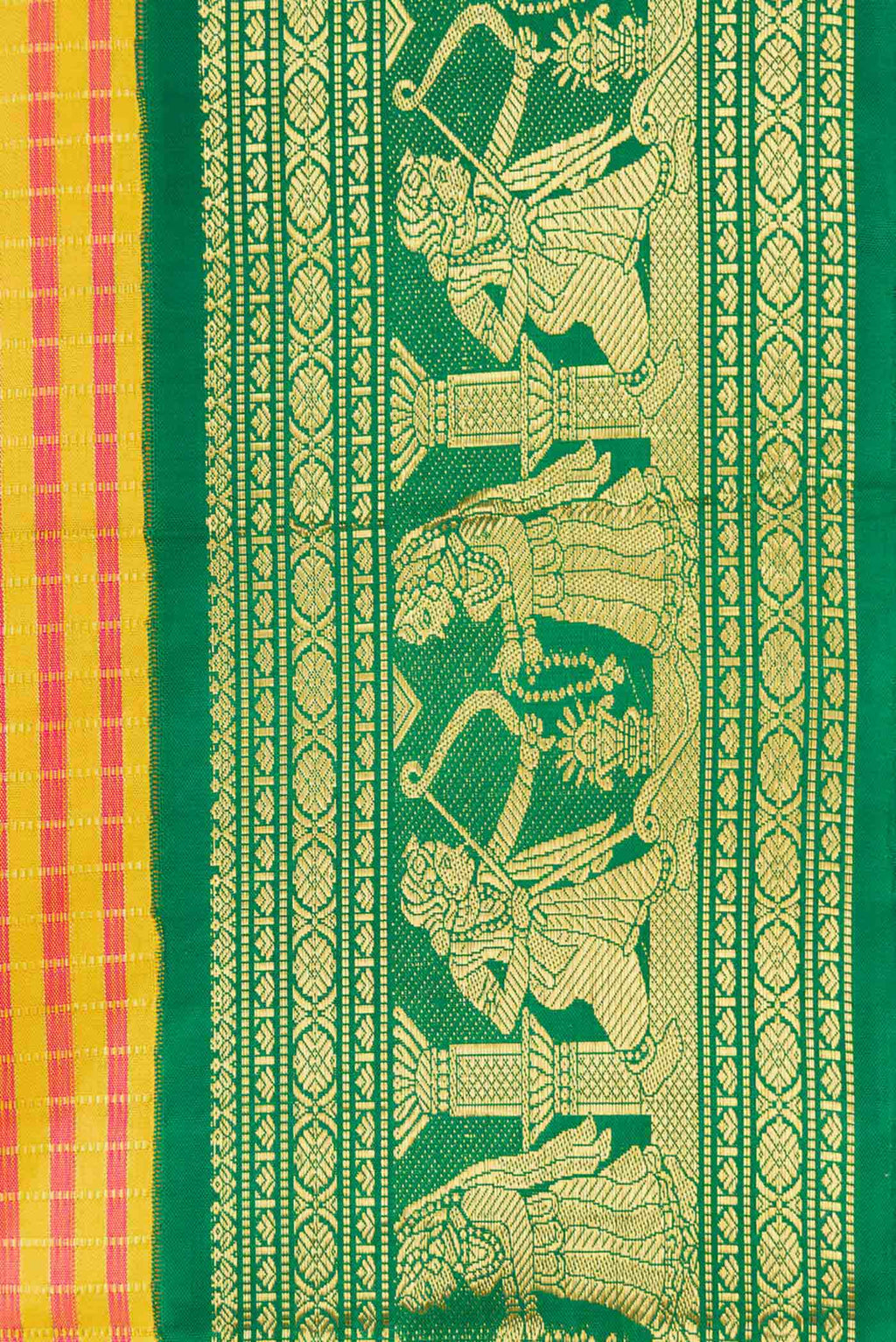 Border image of Yellow Dual Tone Kanchipuram Silk Saree with Checked design on the body and Fancy Border