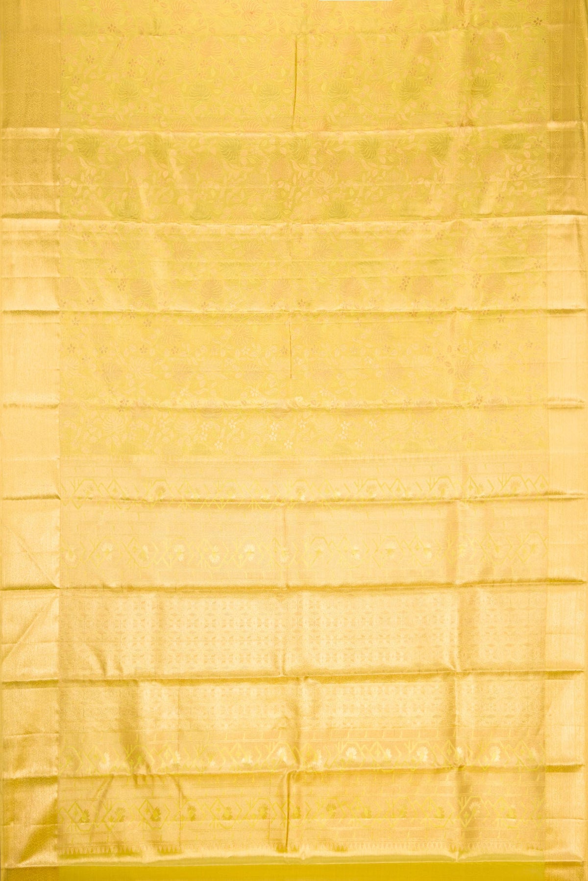 Flat view of Green Dual Tone Kanchipuram Tissue Silk Saree with Zari Brocade on the body and Zari Border. 