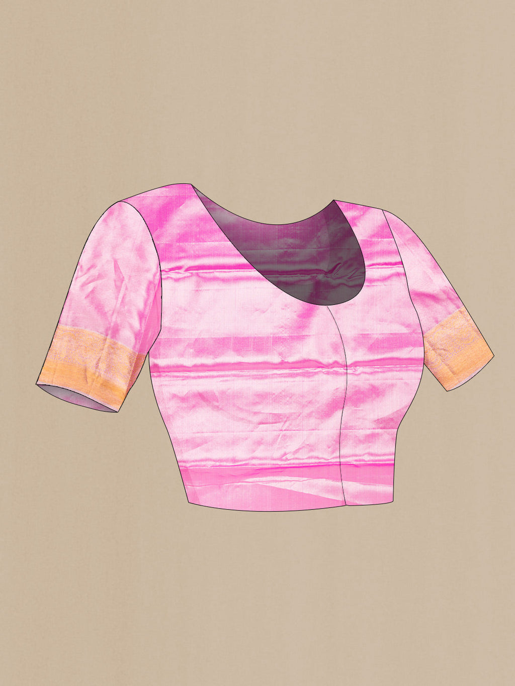 Close up image of the blouse of Pink Dual Tone Kanchipuram Tissue Silk Saree with Zari Brocade on the body and Zari Border