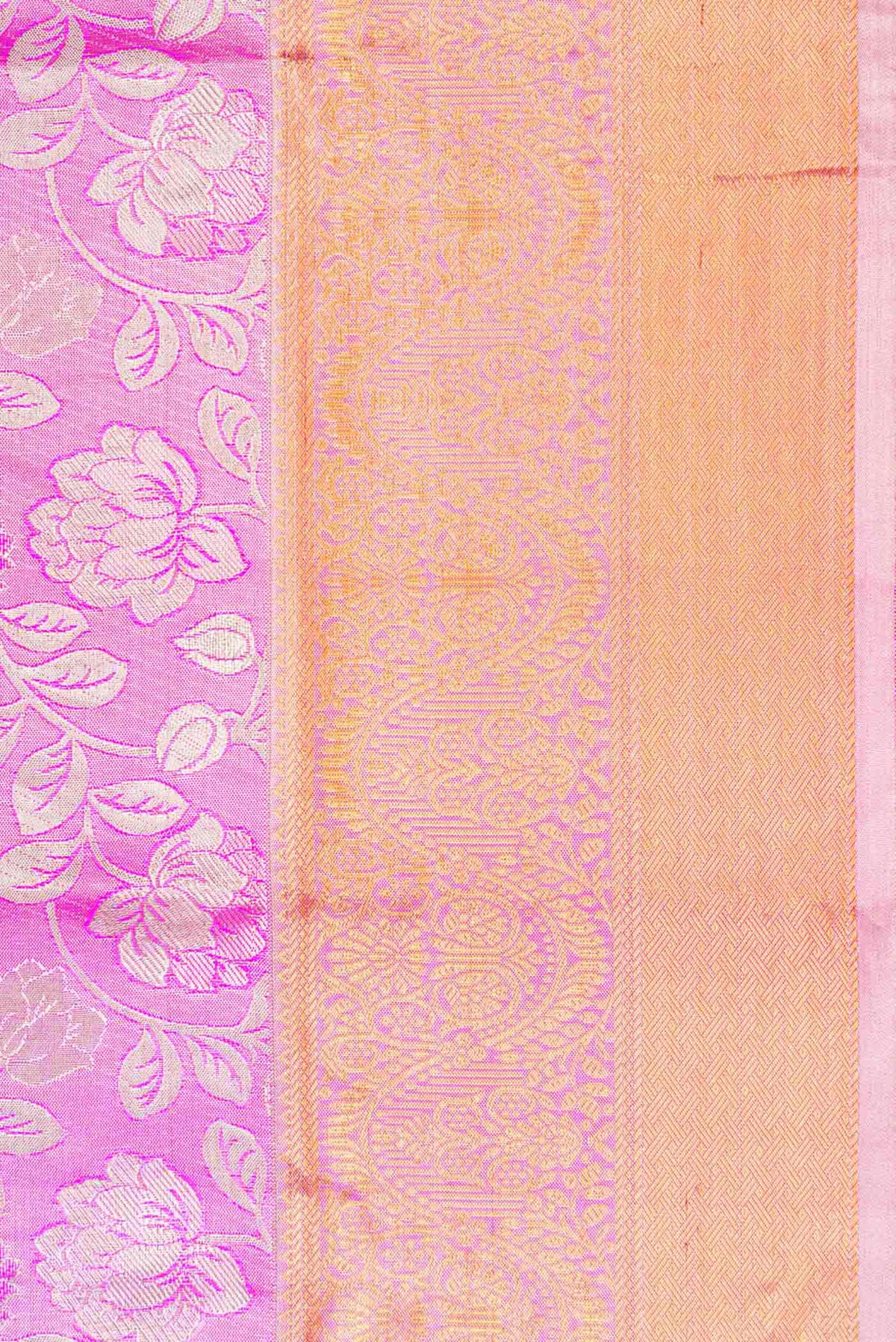 Border image of Pink Dual Tone Kanchipuram Tissue Silk Saree with Zari Brocade on the body and Zari Border