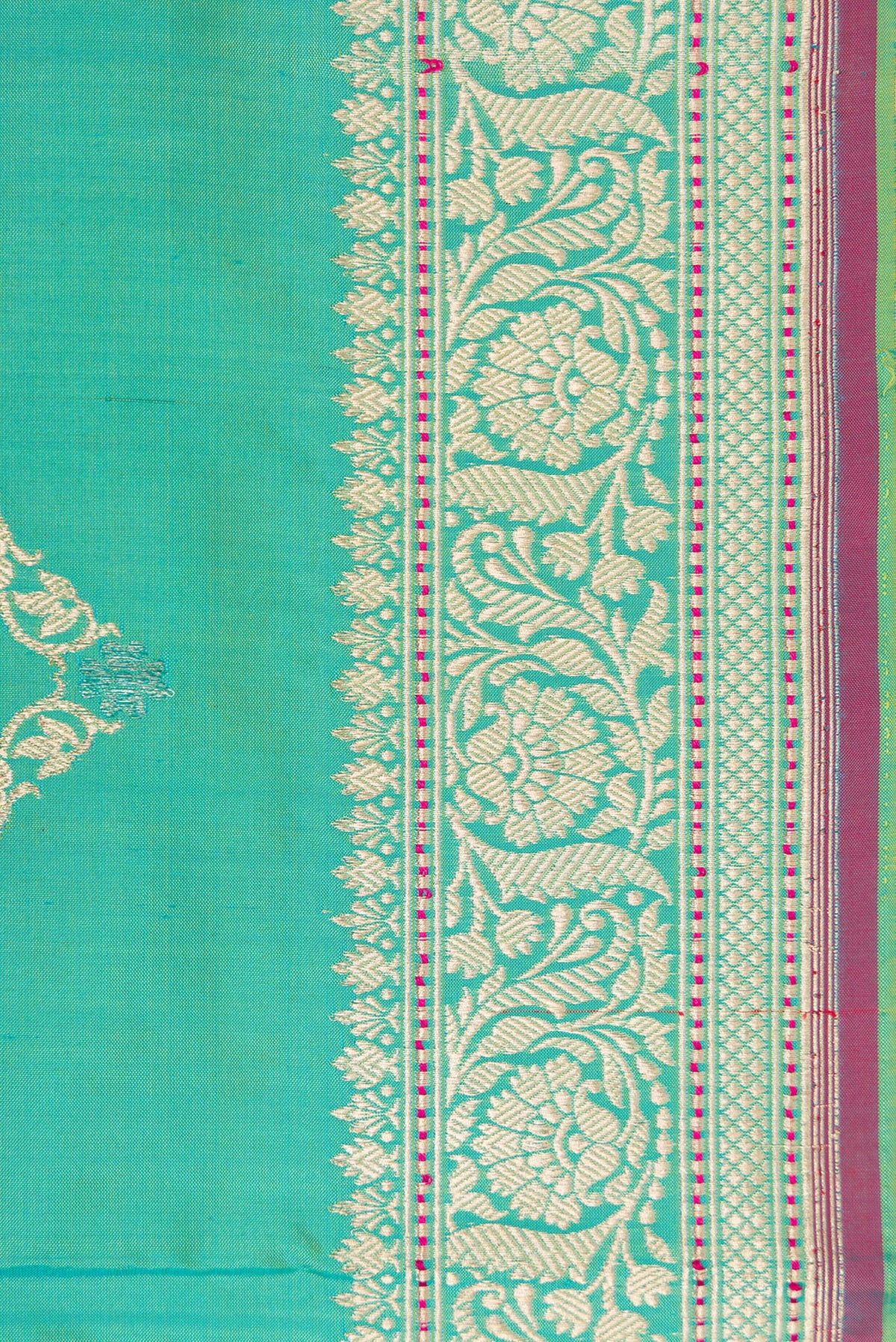 Border image of Sea Green Dual Tone Banarasi Silk Saree with Stripes on the body and Zari Border. 