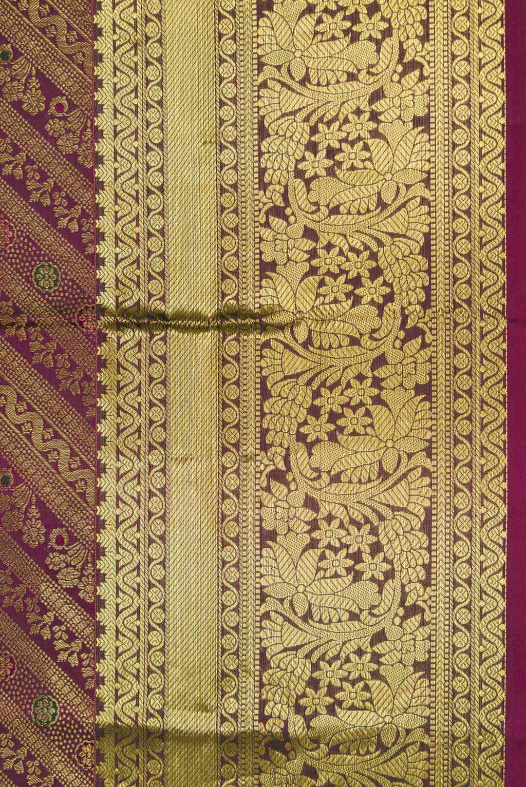Border image of Burgundy Dual Tone Kanchipuram Silk Saree with Zari Brocade on the body and Zari Border
