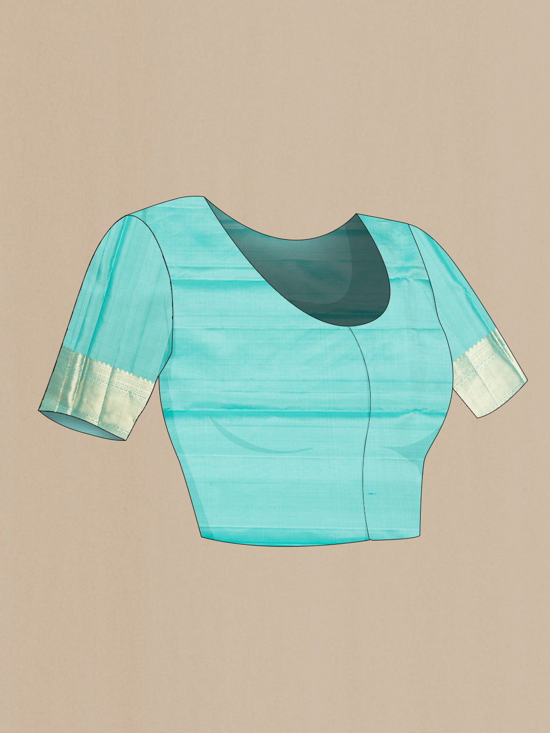 Close up image of the blouse of Sea Green Dual Tone Kanchipuram Saree with Checked design on the body and Zari Border