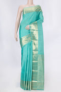 Sea Green Dual Tone Kanchipuram Saree with Checked design on the body and Zari Border displayed on a mannequin
