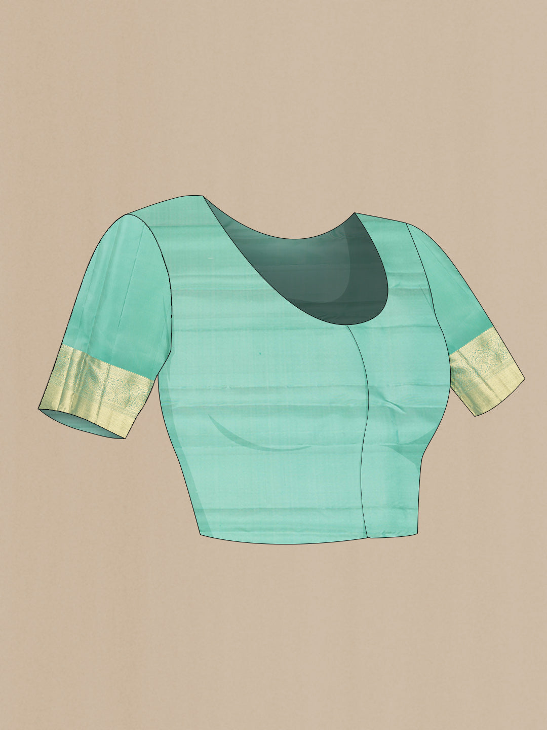 Close up image of the blouse of Sea Green Dual Tone Kanchipuram Saree with Zari Butta on the body and Zari Border