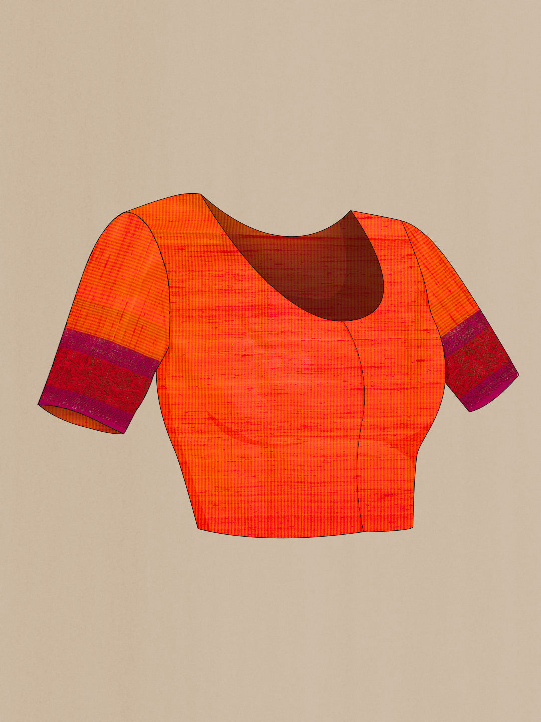 Close up image of the blouse of Peach Banarasi Tussar Silk Saree with Zari And Thread Butta on the body and Zari And Thread Border