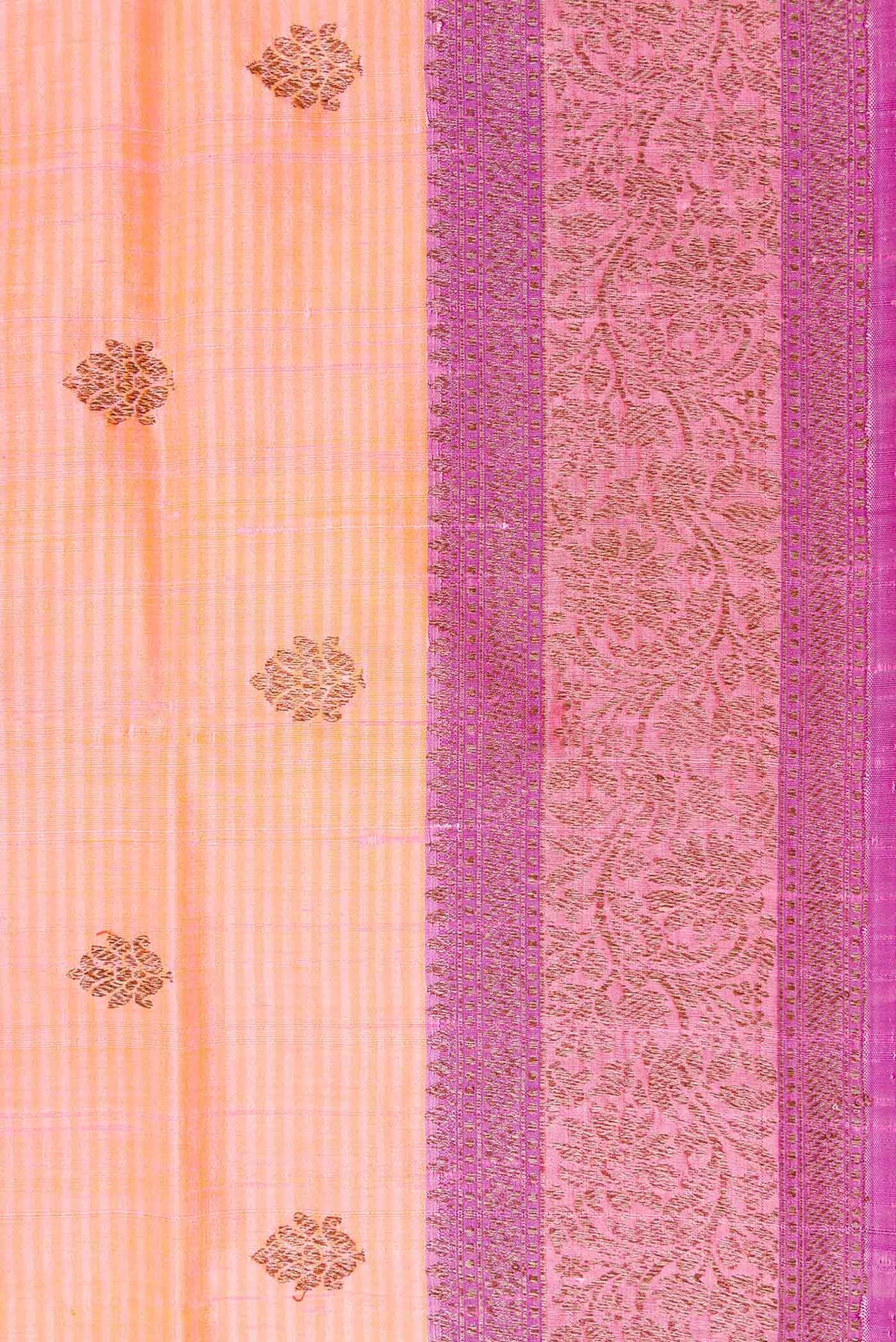 Border image of Peach Banarasi Tussar Silk Saree with Zari And Thread Butta on the body and Zari And Thread Border