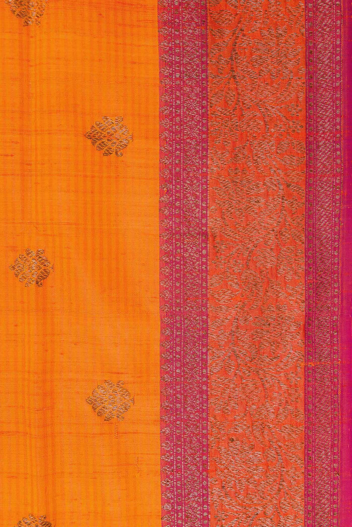Border image of Orange Banarasi Tussar Silk Saree with Zari Butta on the body and Zari Border