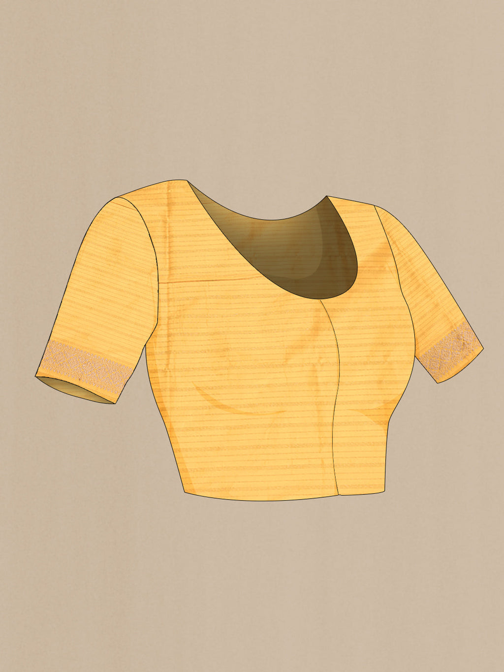Close up image of the blouse of Yellow Dual Tone Banarasi Silk Saree with Zari Brocade on the body and Zari Border. 