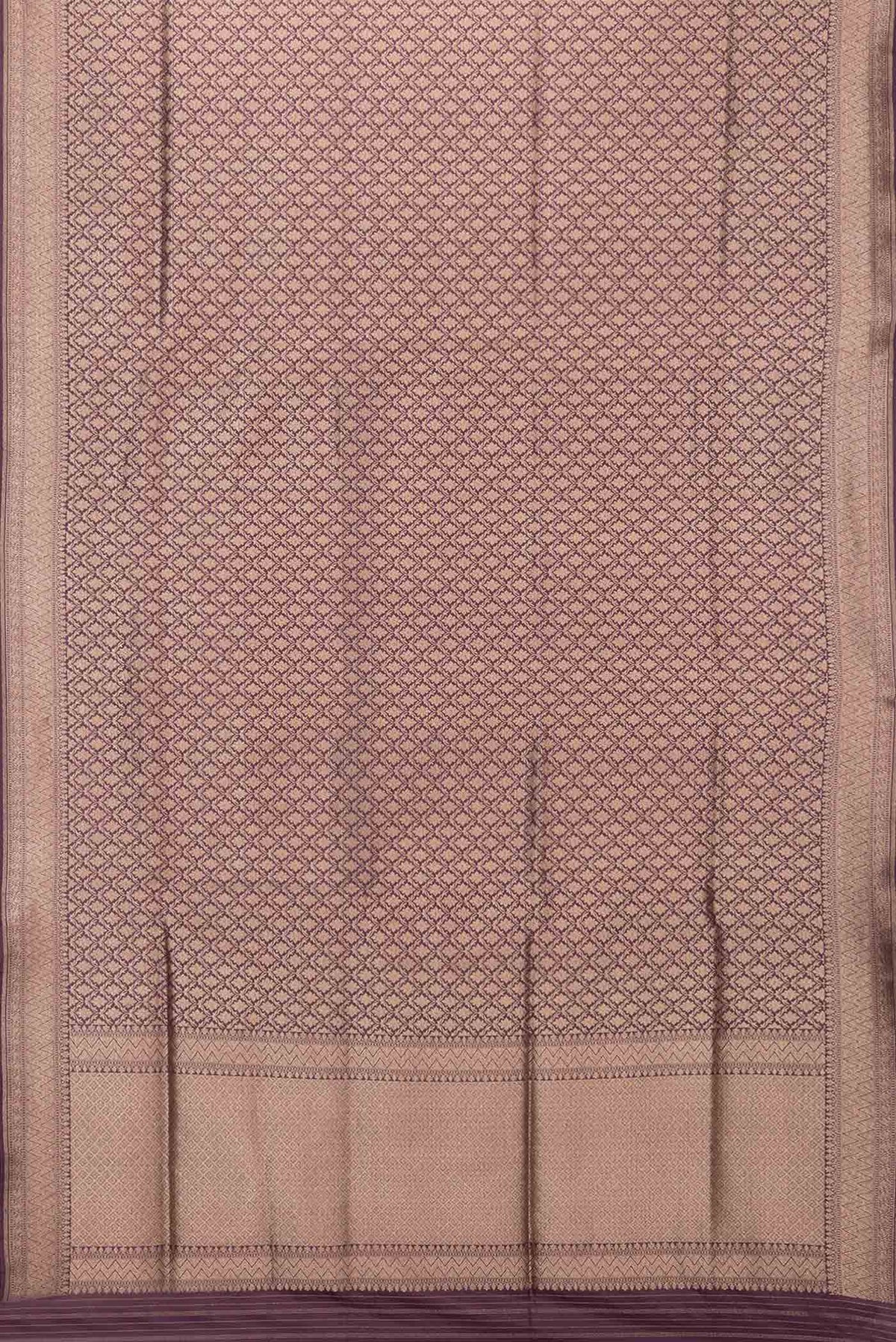 Flat view of Burgundy Dual Tone Banarasi Silk Saree with Zari Brocade on the body and Zari Border