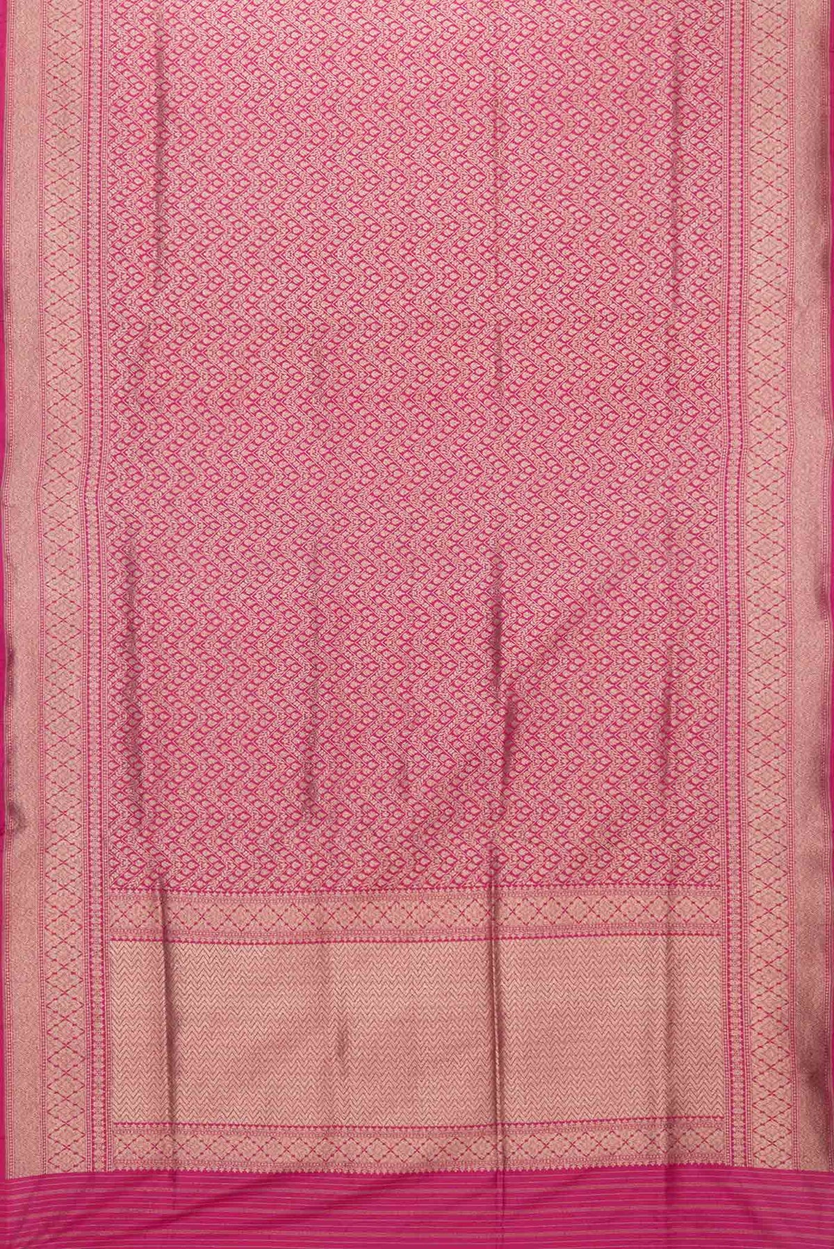 Flat view of Dark Pink Dual Tone Banarasi Silk Saree with Zari Brocade on the body and Zari Border