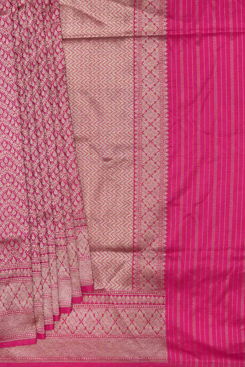 Pleats and pallu of Dark Pink Dual Tone Banarasi Silk Saree with Zari Brocade on the body and Zari Border