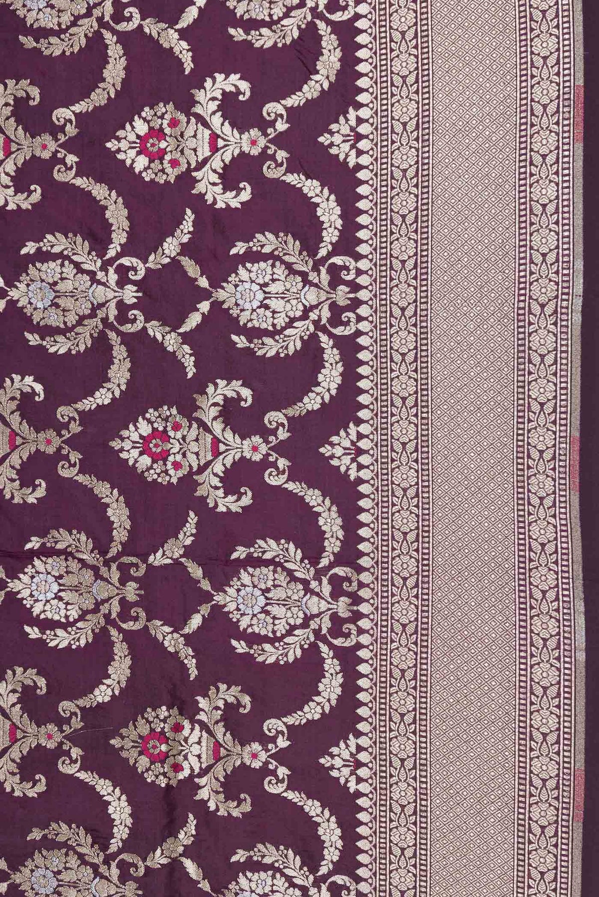 Border image of Burgundy Dual Tone Banarasi Silk Saree with Zari Brocade on the body and Zari Border