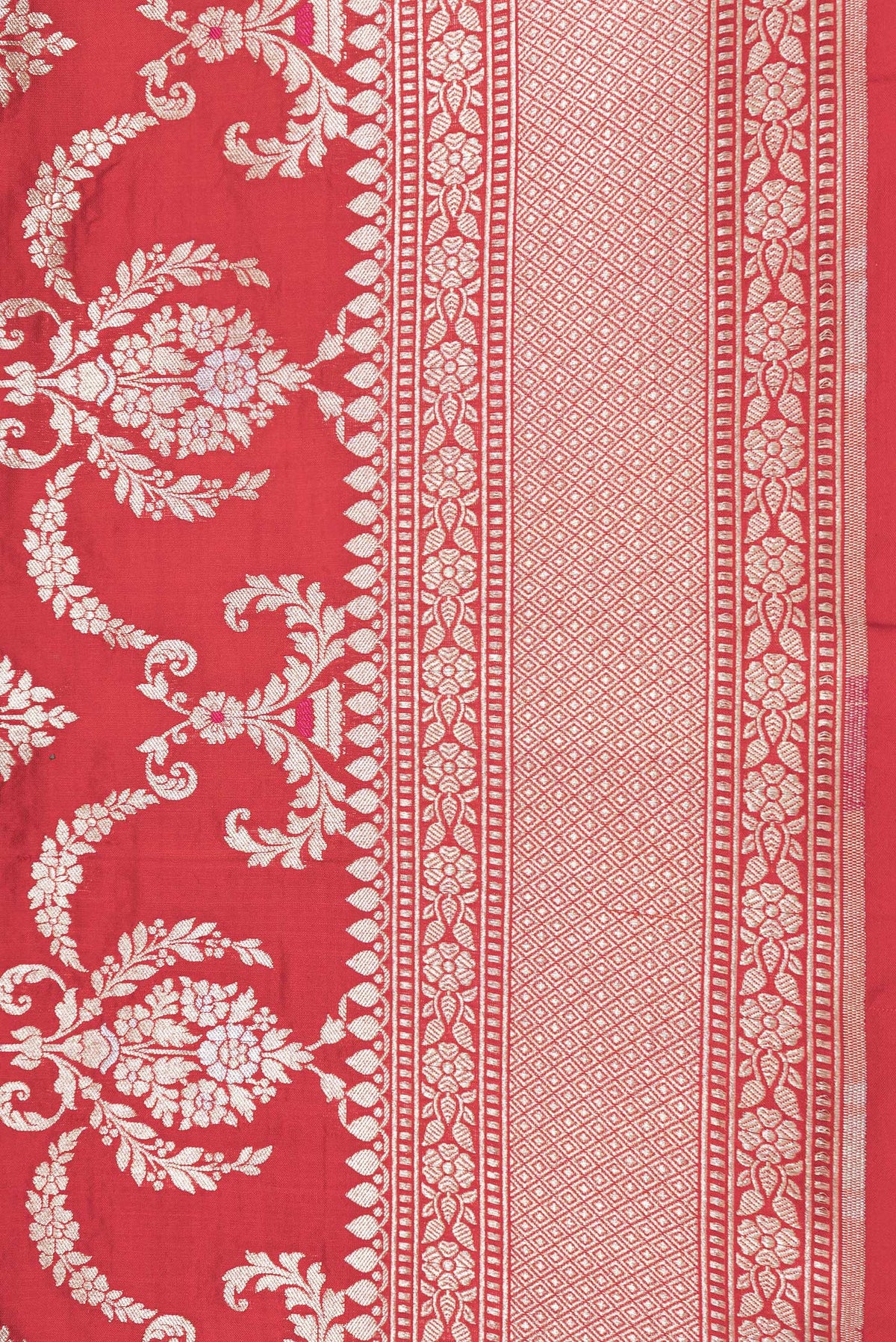 Border image of Red Dual Tone Banarasi Silk Saree with Zari Brocade on the body and Zari Border. 