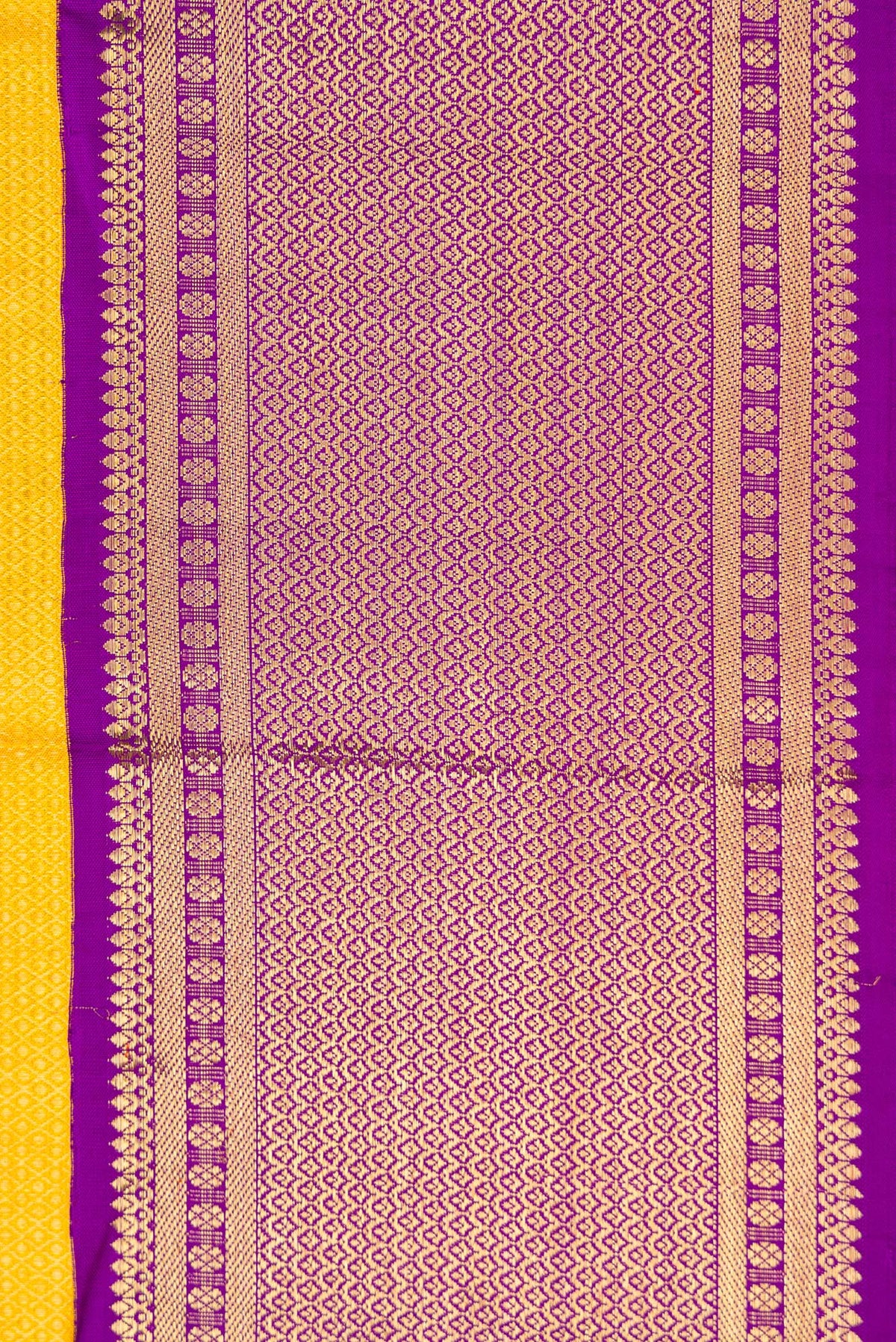 Border image of Yellow Dual Tone Kanchipuram Silk Saree with Zari Brocade on the body and Zari Border. 