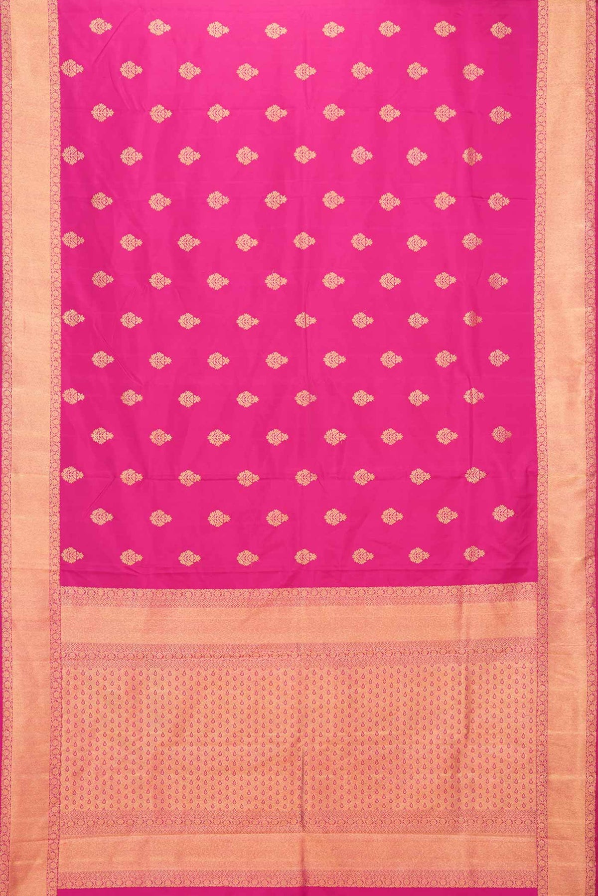 Flat view of Dark Pink Dual Tone Kanchipuram Silk Saree with Zari Butta on the body and Zari Border