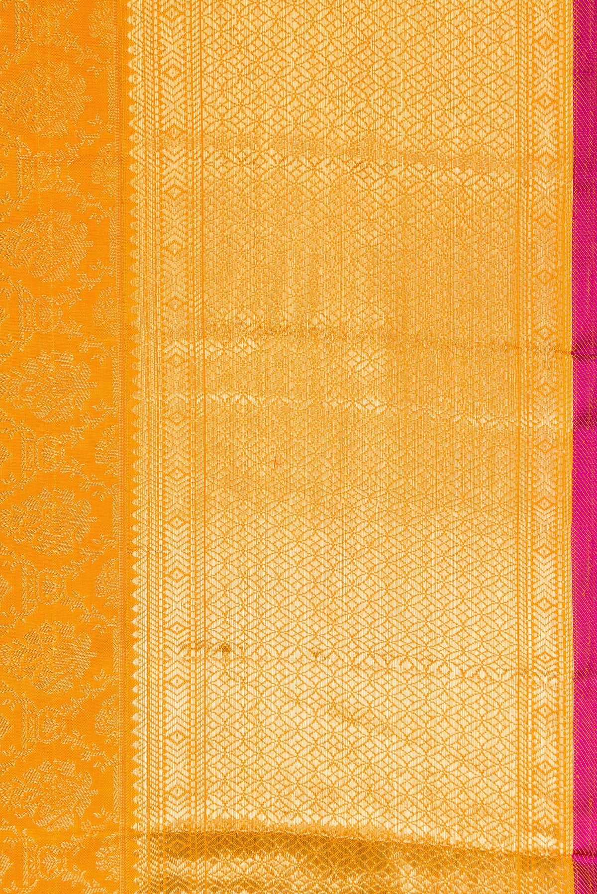 Border image of Pure Silk Pure Zari Mustard Dual Tone Kanjivaram Saree with Zari Brocade on the body and Zari Border. 
