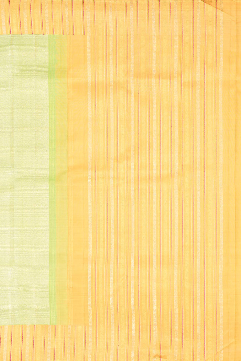 Close up image of the pallu of Pure Silk Pure Zari Green Dual Tone Kanchipuram Saree with Zari Brocade on the body and Zari Border