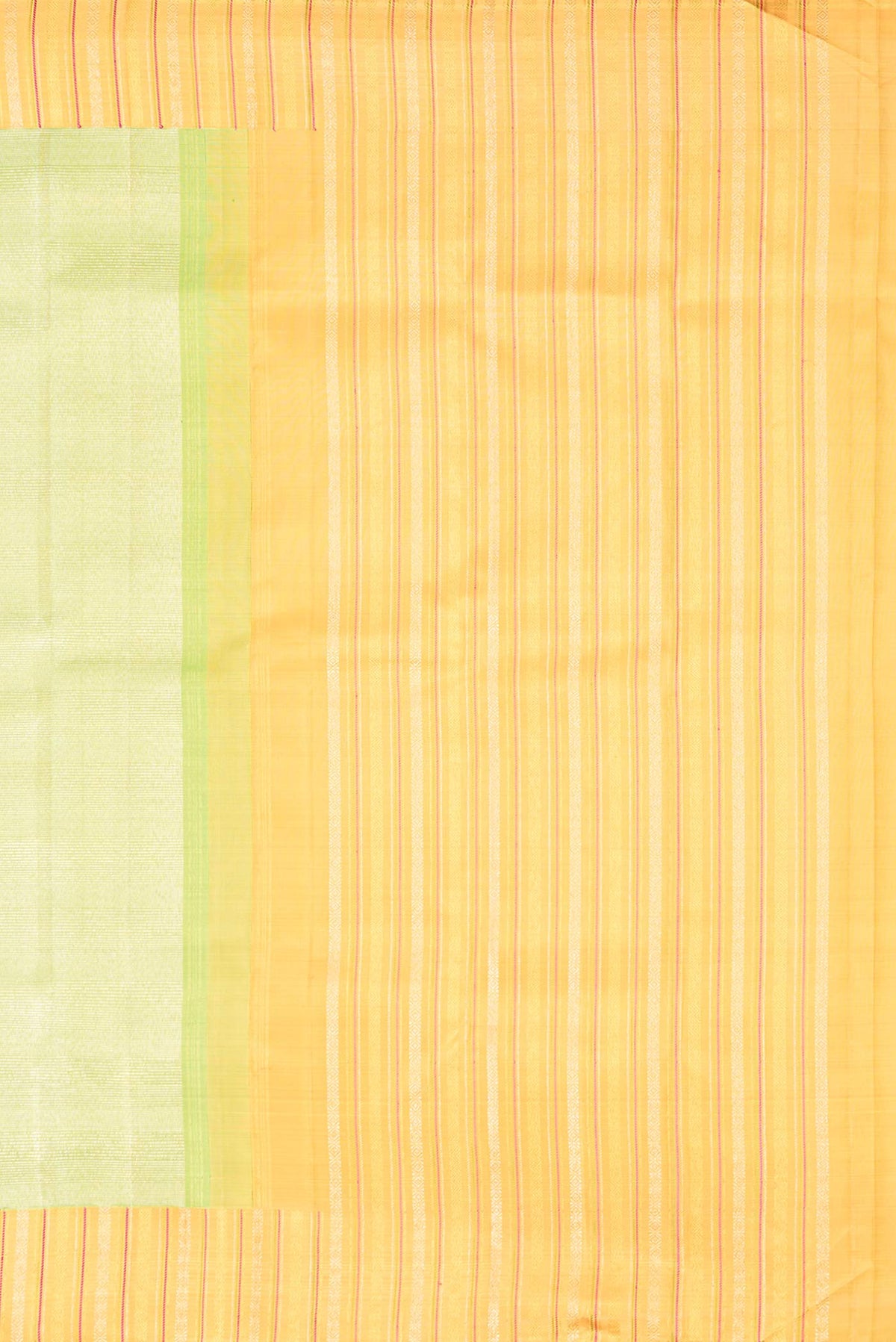 Close up image of the pallu of Pure Silk Pure Zari Green Dual Tone Kanchipuram Saree with Zari Brocade on the body and Zari Border