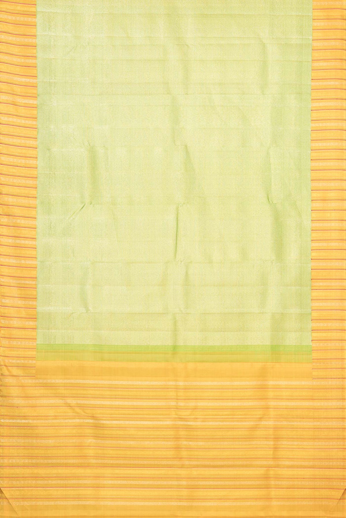 Flat view of Pure Silk Pure Zari Green Dual Tone Kanchipuram Saree with Zari Brocade on the body and Zari Border