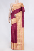 Magenta Dual Tone Kanchipuram Saree with Zari Butta on the body and Zari And Thread Border displayed on a mannequin