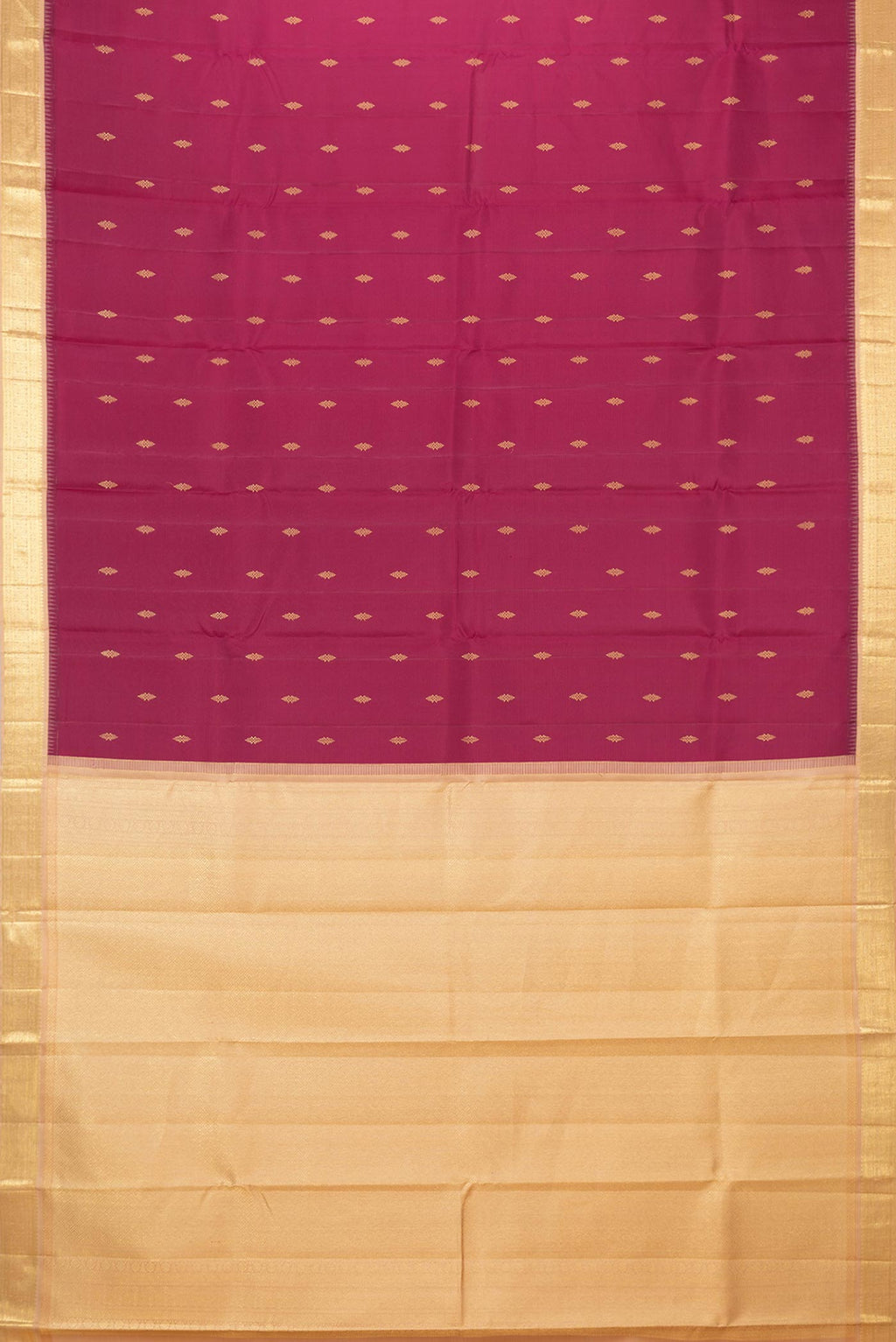 Flat view of Magenta Dual Tone Kanchipuram Saree with Zari Butta on the body and Zari Border