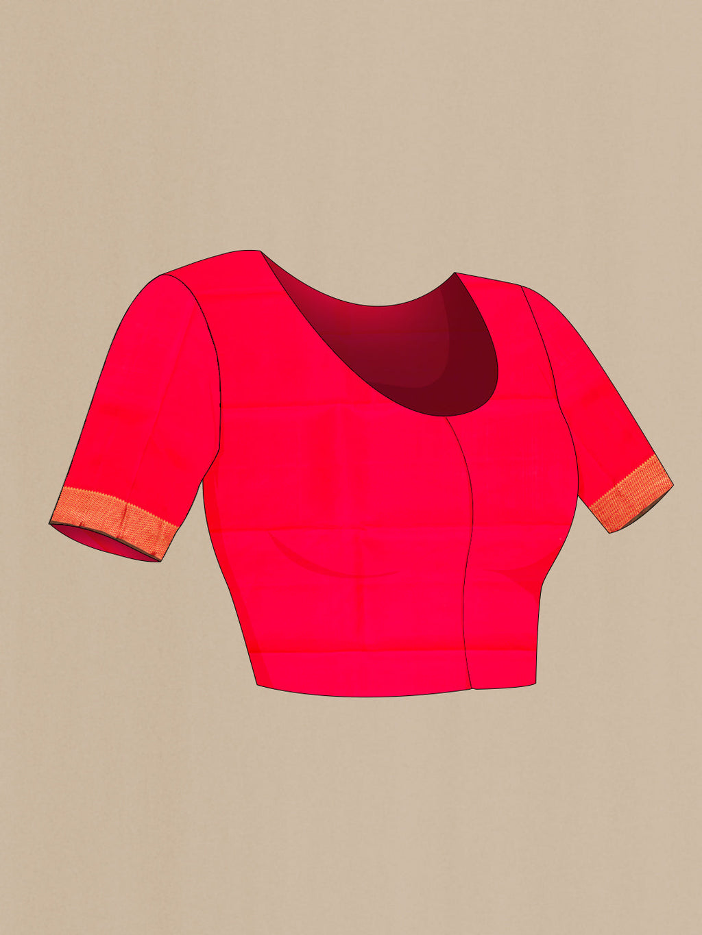 Close up image of the blouse of Red Dual Tone Kanchipuram Silk Saree with Zari Butta on the body and Zari Border. 