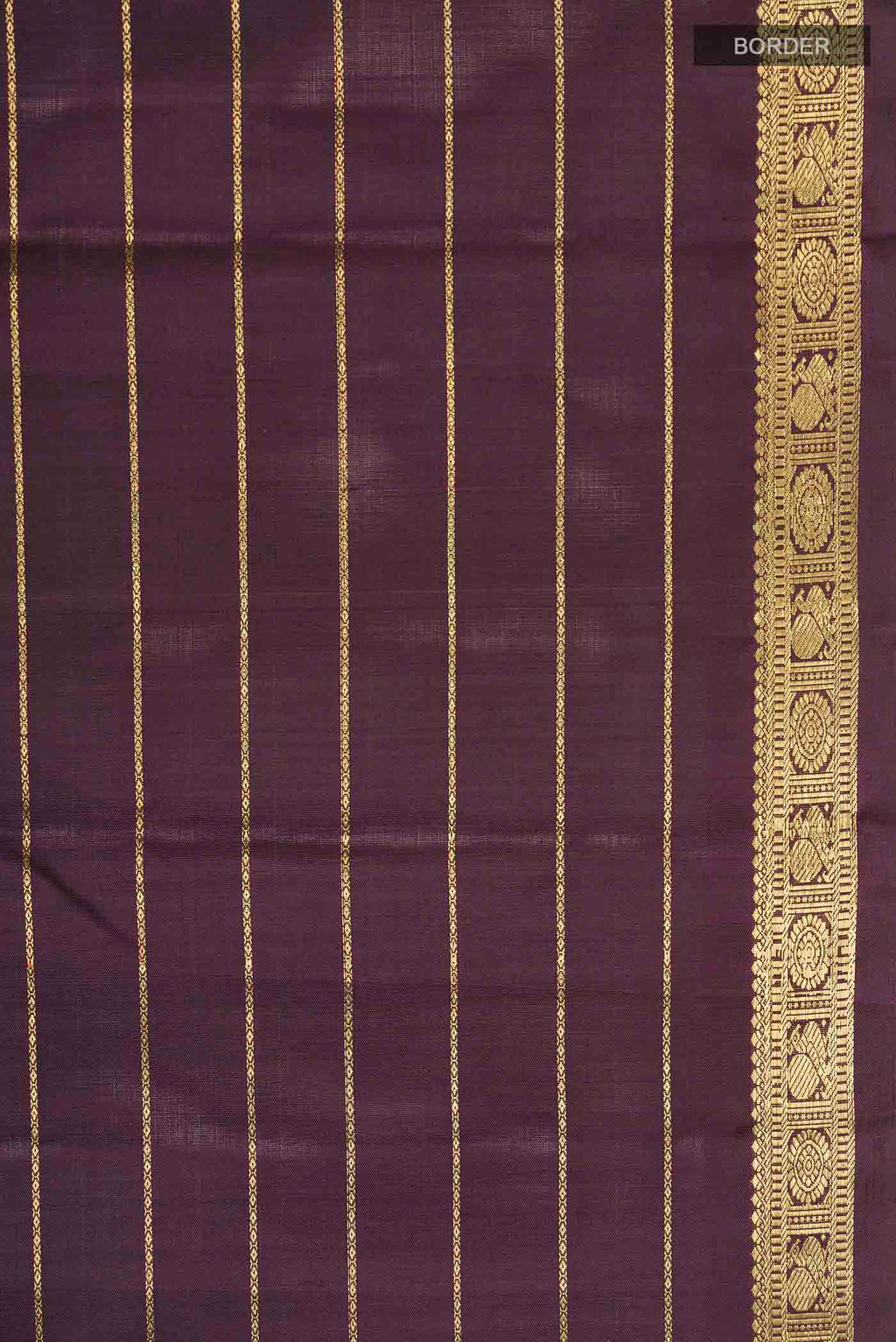 Border image of Brown Kanchipuram Silk Saree with Stripes on the body and Zari Border