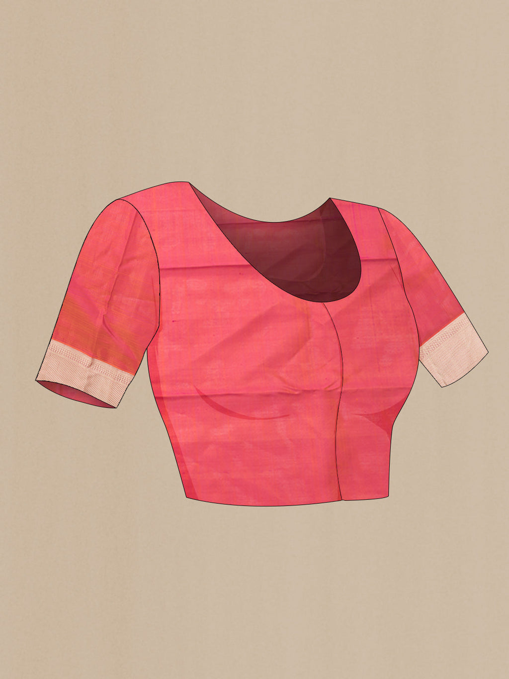 Close up image of the blouse of Pure Silk Pure Zari Orange Dual Tone Kanchipuram SareeJacquard design on the body and Zari Border