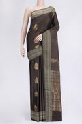 Coffee Brown Dual Tone Soft Silk Saree with Zari Butta on the body and Thread Border.  displayed on a mannequin