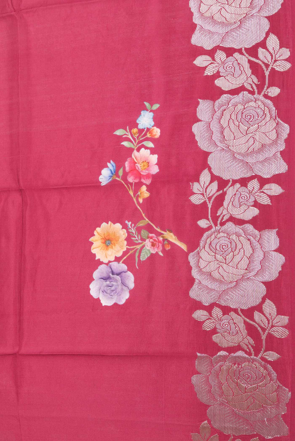 Border image of Maroon Dual Tone Tussar Silk SareePrinted design on the body and Zari Border
