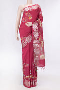 Maroon Dual Tone Tussar Silk SareePrinted design on the body and Zari Border displayed on a mannequin