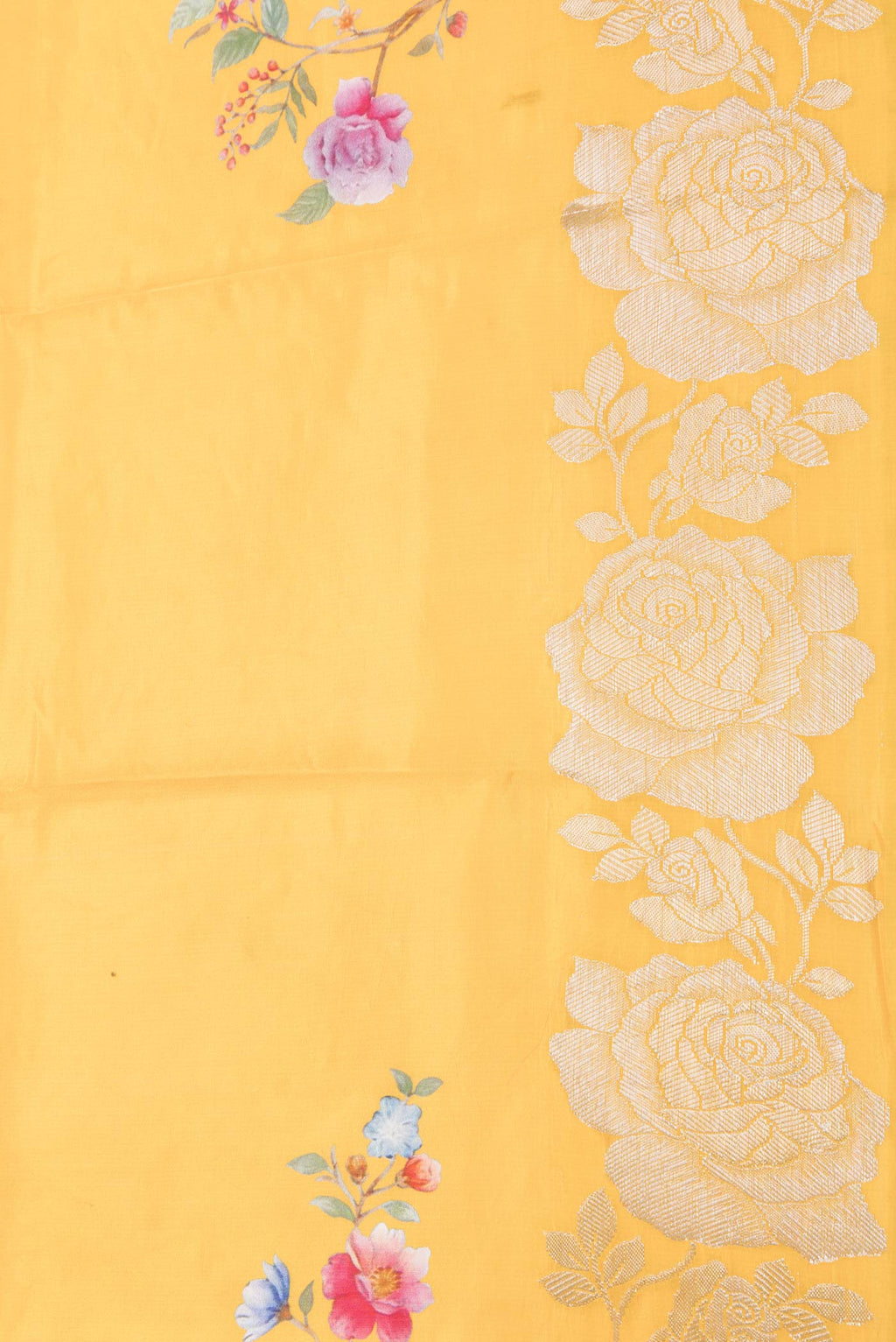 Border image of Orange Dual Tone Tussar Silk SareePrinted design on the body and Zari Border