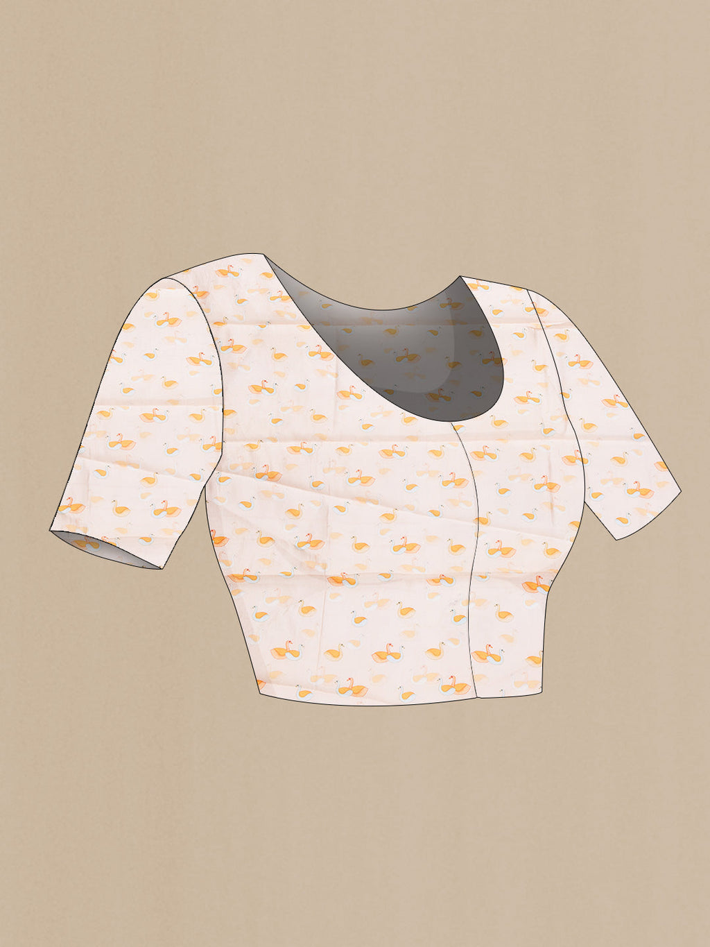 Close up image of the blouse of Peach Dual Tone Tussar Silk Saree with Plain Body and Printed Border