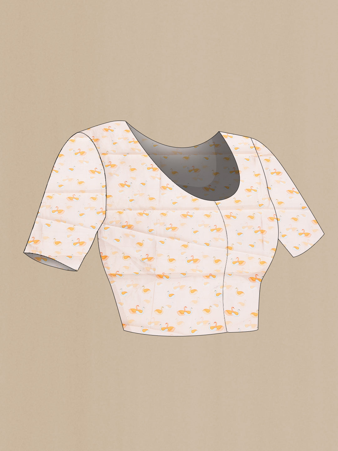 Close up image of the blouse of Peach Dual Tone Tussar Silk Saree with Plain Body and Printed Border