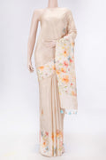 Peach Dual Tone Tussar Silk Saree with Plain Body and Printed Border displayed on a mannequin