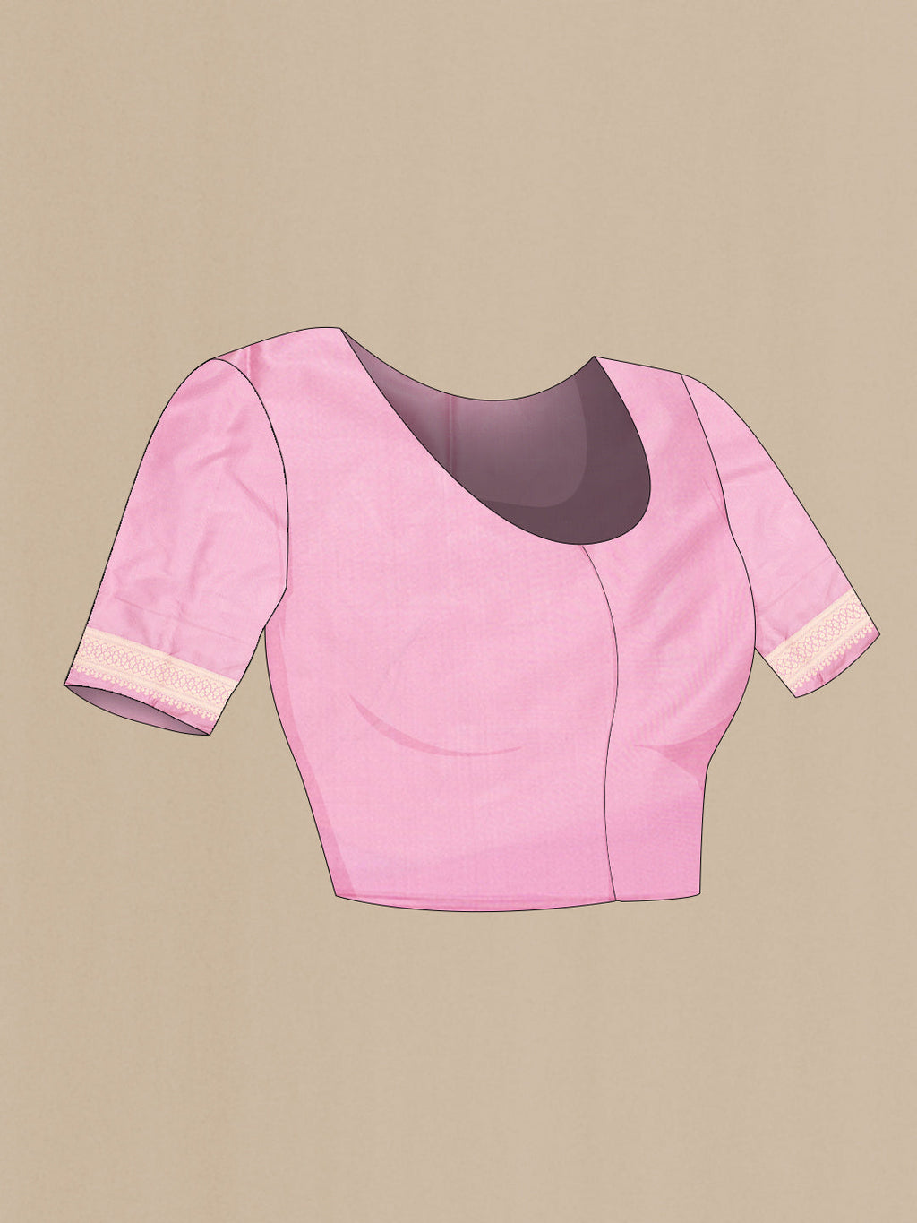 Close up image of the blouse of Pink Dual Tone Banarasi Silk Saree with Zari Brocade on the body and Zari Border. 
