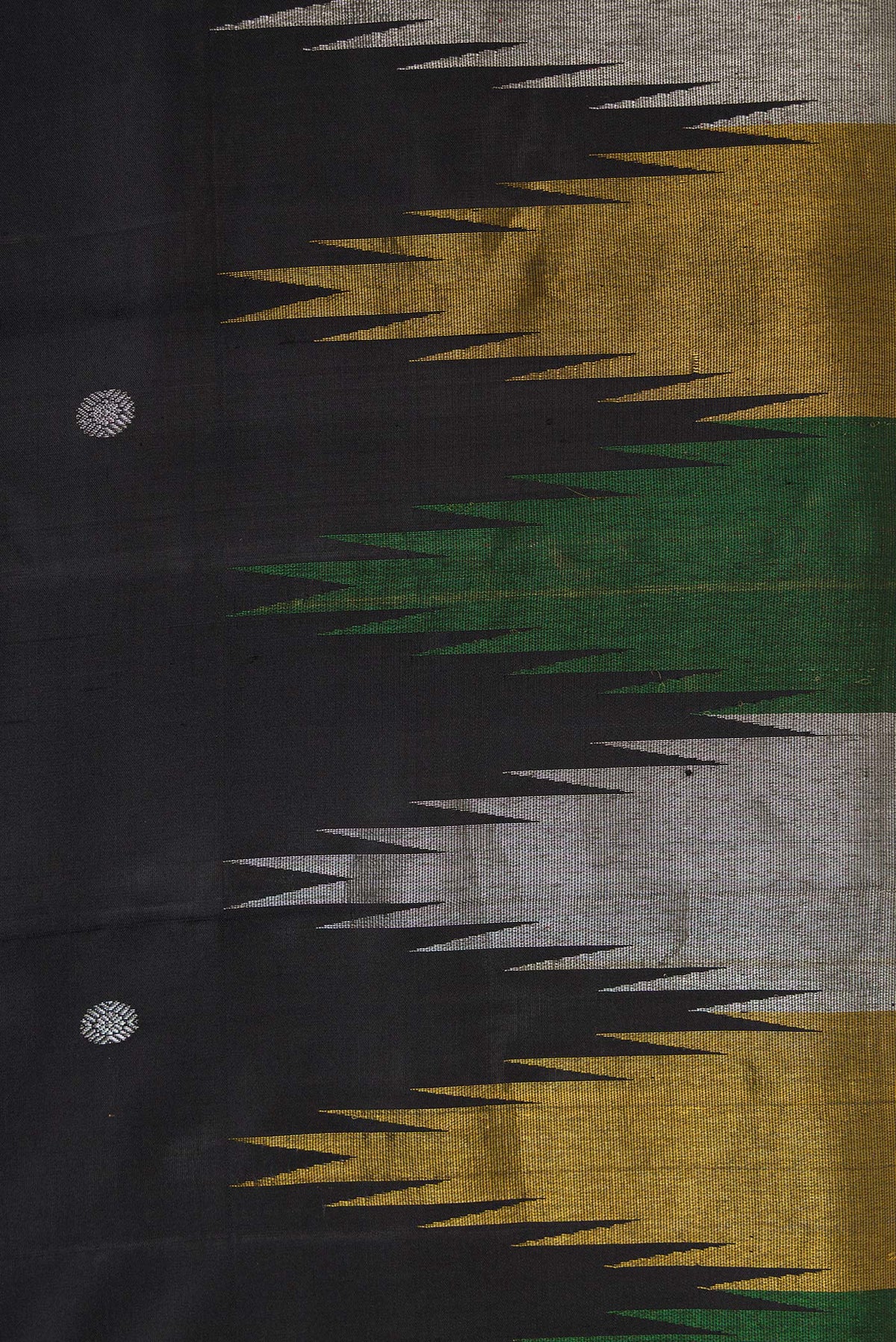 Border image of Black Dual Tone Kanjivaram Silk Saree with Zari Butta on the body and Temple Border. 
