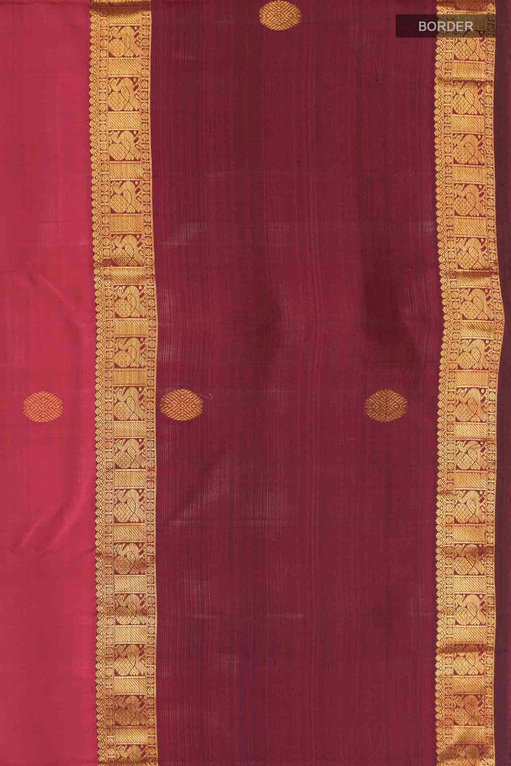 Border image of Pink Kanchipuram Silk Saree with Zari Butta on the body and Zari Border