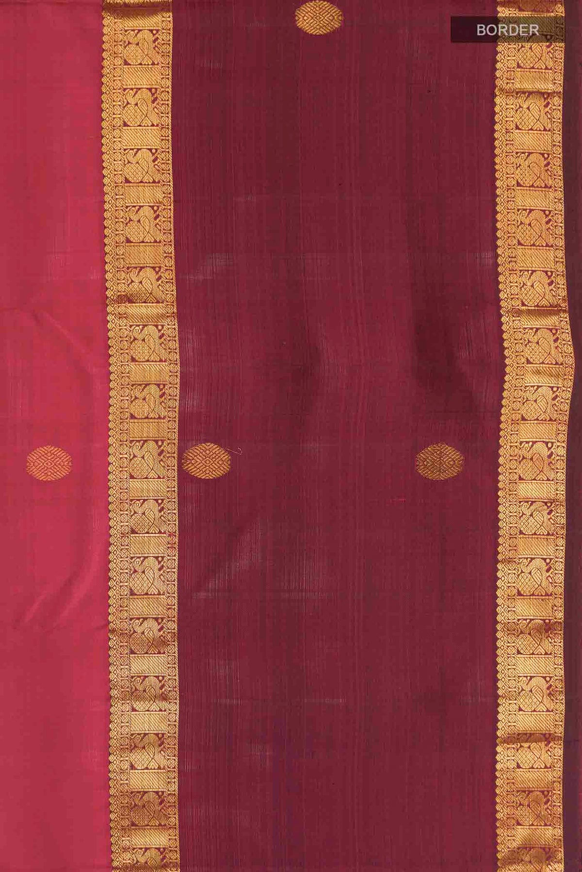 Border image of Pink Kanchipuram Silk Saree with Zari Butta on the body and Zari Border