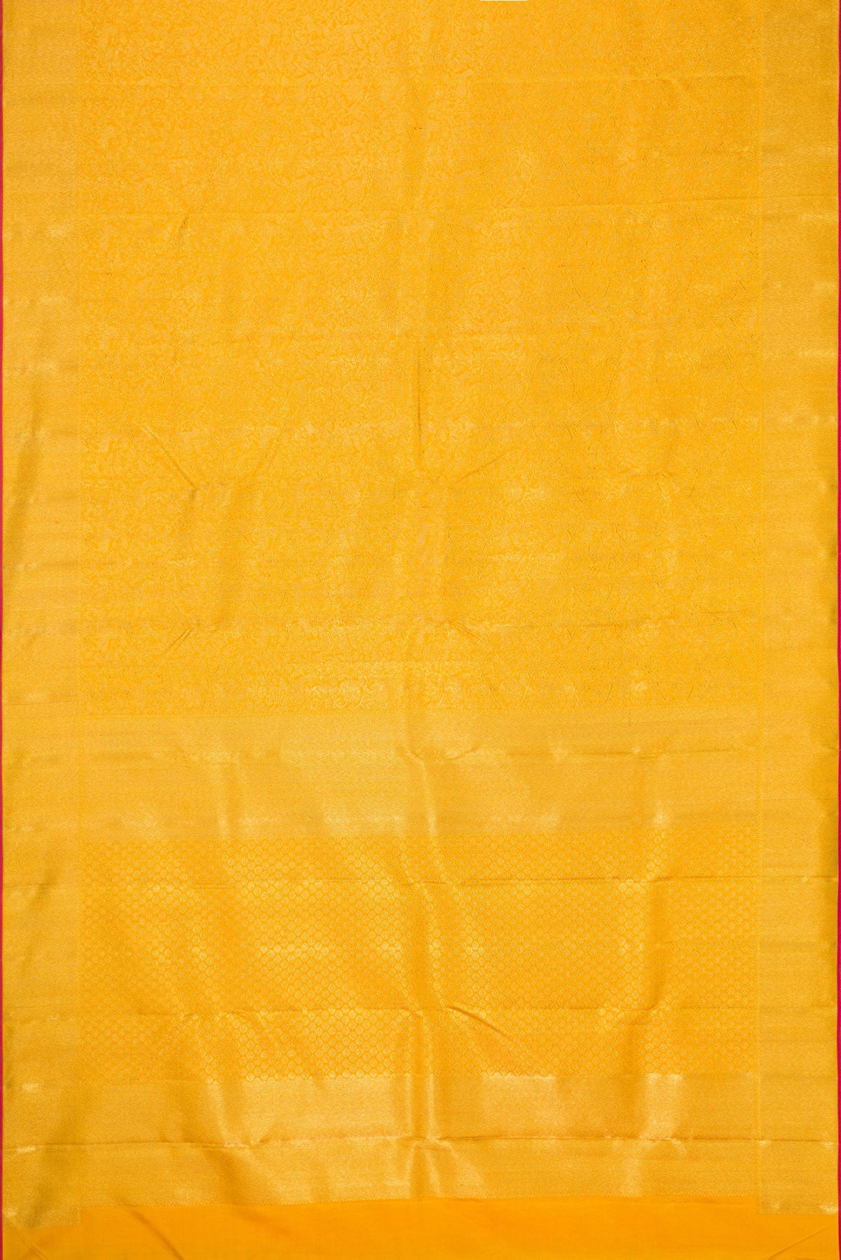Flat view of Pure Silk Pure Zari Gold Dual Tone Kanjivaram Saree with Zari Brocade on the body and Zari Border. 