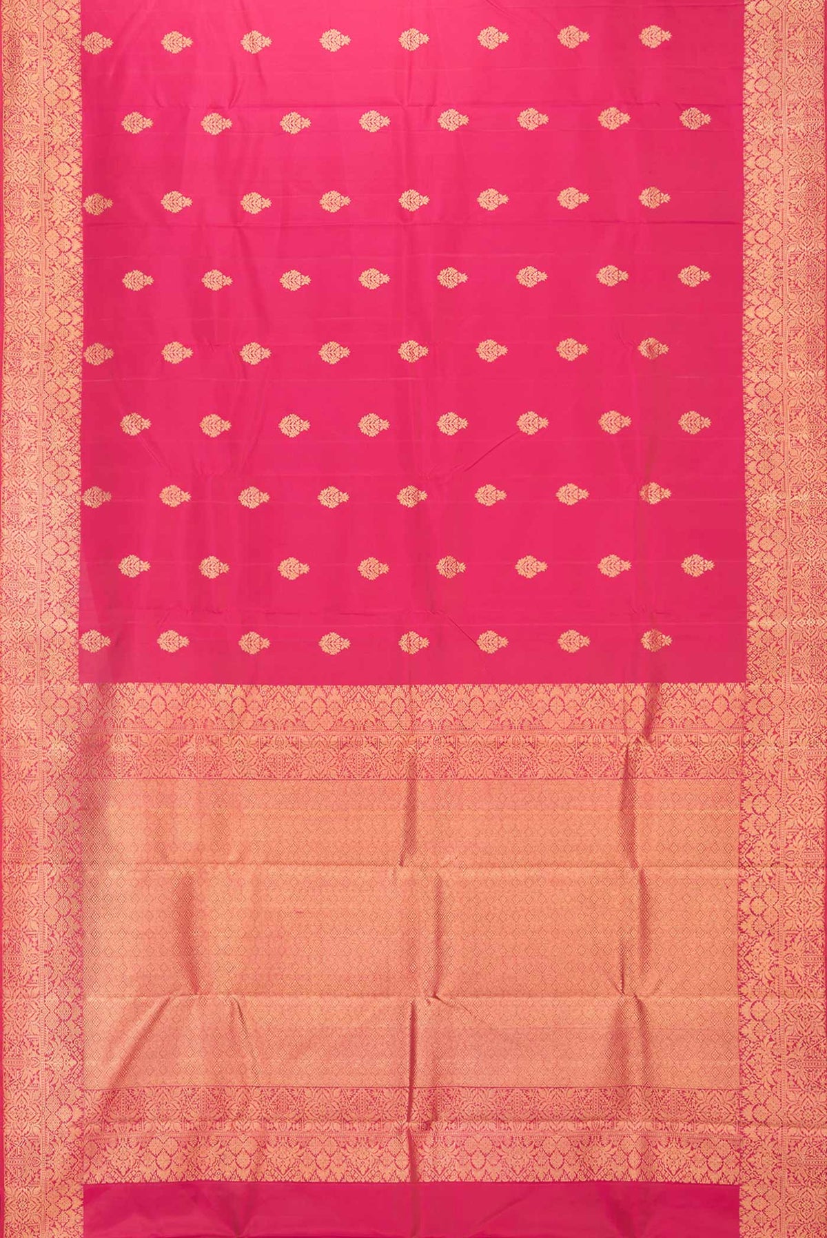 Flat view of Dark Pink Dual Tone Kanchipuram Silk Saree with Zari Butta on the body and Zari Border