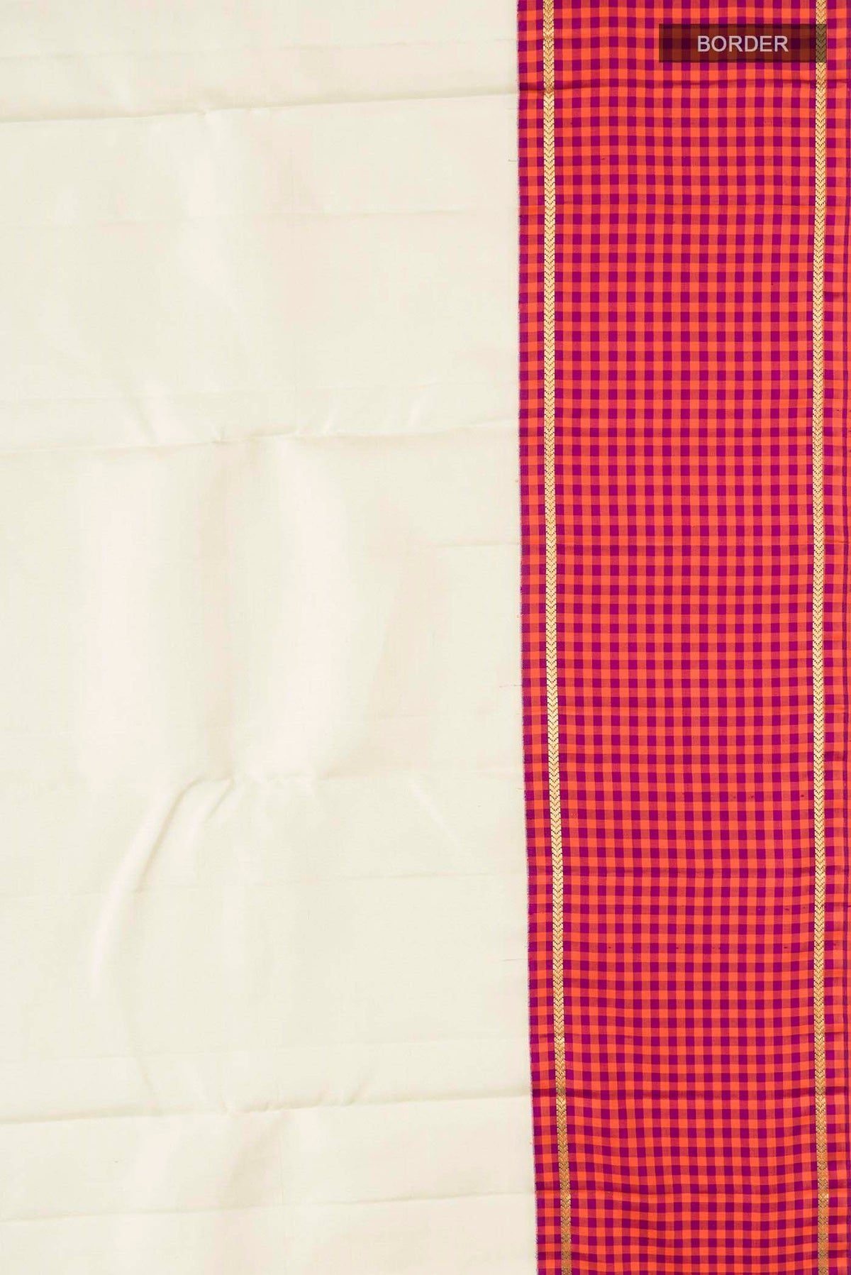 Border image of Pure Silk Pure Zari Off White Kanchipuram Saree with Plain Body and Checks Border